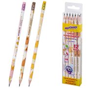 Набор карандашей чернографитных с принтом ЮНЛАНДИЯ «FAT ANIMALS», 12 штук, HB, с ластиком, корпус ассорти, 182035