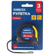 Рулетка измерительная 3 м х 16 мм, обрезиненный корпус, с фиксатором, RABBITEX (РАББИТЕКС) Standard, 671348