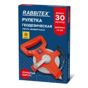 Рулетка геодезическая 30 м х 13 мм, лента фибергласс, открытый корпус, RABBITEX (РАББИТЕКС), 671367