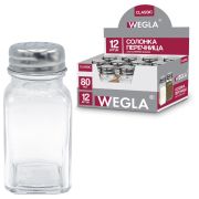 Солонка-перечница 80 мл, CLASSIC, баночка для специй, стекло/сталь, дисплей, WEGLA (ВЕГЛА), 700225