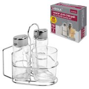 Набор для специй 2х50 мл, CLASSIC, салфетница + соль + перец + стакан под зубочистки, WEGLA (ВЕГЛА), 700236