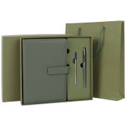 Ежедневник в подарочном наборе 5 в 1, А5, 145x212 мм, BRAUBERG «President», под кожу, 160 листов, зеленый, 116855