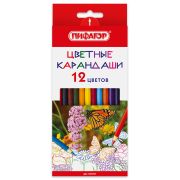 Карандаши цветные ПИФАГОР «БАБОЧКИ», 12 цветов, классические заточенные, 181351