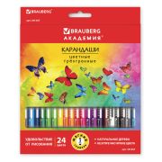 Карандаши цветные BRAUBERG «БАБОЧКИ», 24 цвета, трехгранные заточенные, корпус с полосками