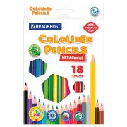 Карандаши цветные BRAUBERG PREMIUM, 18 цветов, пластиковые, шестигранные, грифель 3 мм, 181667