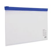 Папка-конверт на молнии МАЛОГО ФОРМАТА (250х135 мм), прозрачная, молния синяя, 0,11 мм, BRAUBERG, 226032