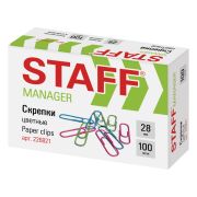 Скрепки STAFF «Manager», 28 мм, цветные, 100 шт., в картонной коробке, 226821