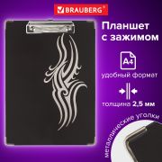Доска-планшет BRAUBERG «Black Jack» с прижимом А4 (226х315 мм), картон/ламинированная бумага, ЧЕРНАЯ, 232236