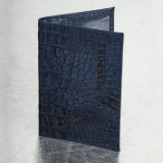 Обложка для паспорта натуральная кожа кайман, «PASSPORT», темно-синяя, BRAUBERG, 237196