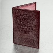Обложка для паспорта натуральная кожа «Virginia», «Герб», темно-бордовая, BRAUBERG, 237199