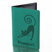 Обложка для паспорта STAFF, мягкий полиуретан, «Кошка», бирюзовая, 237616