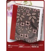 Фотоальбом BRAUBERG на 200 фото 10х15 см, твердая обложка, «Флора», серый с красным, 391121
