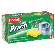 Губки бытовые для мытья посуды, КОМПЛЕКТ 3 шт., чистящий слой (абразив), PACLAN «Practi Maxi», 409121