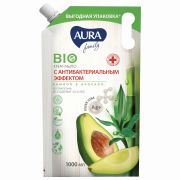 Мыло-крем с антибактериальным эффектом 1 л AURA «Бамбук и авокадо», без триклозана, дой-пак, 10199
