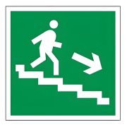 Знак эвакуационный «Направление к эвакуационному выходу по лестнице НАПРАВО вниз», квадрат 200х200 мм, самоклейка, 610018/Е 13