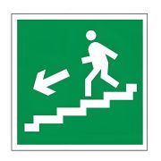 Знак эвакуационный «Направление к эвакуационному выходу по лестнице НАЛЕВО вниз», квадрат 200х200 мм, самоклейка, 610019/Е 14
