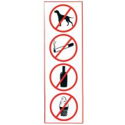 Знак «Запрещение: курить, пить, есть, прохода с животными», прямоугольник, 300х100 мм, самоклейка, 610033/НП-В-Б