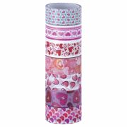 Клейкие WASHI-ленты для декора «СЕРДЦА», 15 мм х 3 м, 7 цветов, рисовая бумага, ОСТРОВ СОКРОВИЩ, 661708