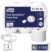 Бумага туалетная 207 м, TORK (Система T8) SmartOne, комплект 6 шт., Advanced, 2-слойная, белая, 472242