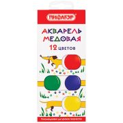 Краски акварельные медовые 12 цветов ПИФАГОР «ВЕСЕЛАЯ ТАКСА», картонная коробка, 192007