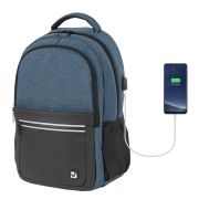 Рюкзак BRAUBERG URBAN универсальный, с отделением для ноутбука, USB-порт, «Denver», синий, 46х30х16 см, 229893