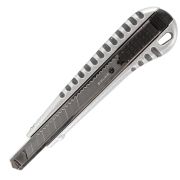 Нож универсальный 9 мм BRAUBERG «Metallic», металлический корпус (рифленый), автофиксатор, блистер, 236971