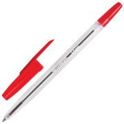 Ручка шариковая BRAUBERG «Line», КРАСНАЯ, корпус прозрачный, узел 1 мм, линия письма 0,5 мм, 141341