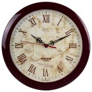 Часы настенные TROYKATIME (TROYKA) 11131150, круг, бежевые с рисунком «Карта», коричневая рамка, 29х29х3,5 см