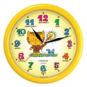 Часы настенные TROYKATIME (TROYKA) 21250290, круг, желтые с рисунком «Котенок», желтая рамка, 24,5х24,5х3,1 см