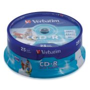 Диски CD-R VERBATIM 700 MB 52x Printable, КОМПЛЕКТ 25 шт., Cake Box, с поверхностью для печати